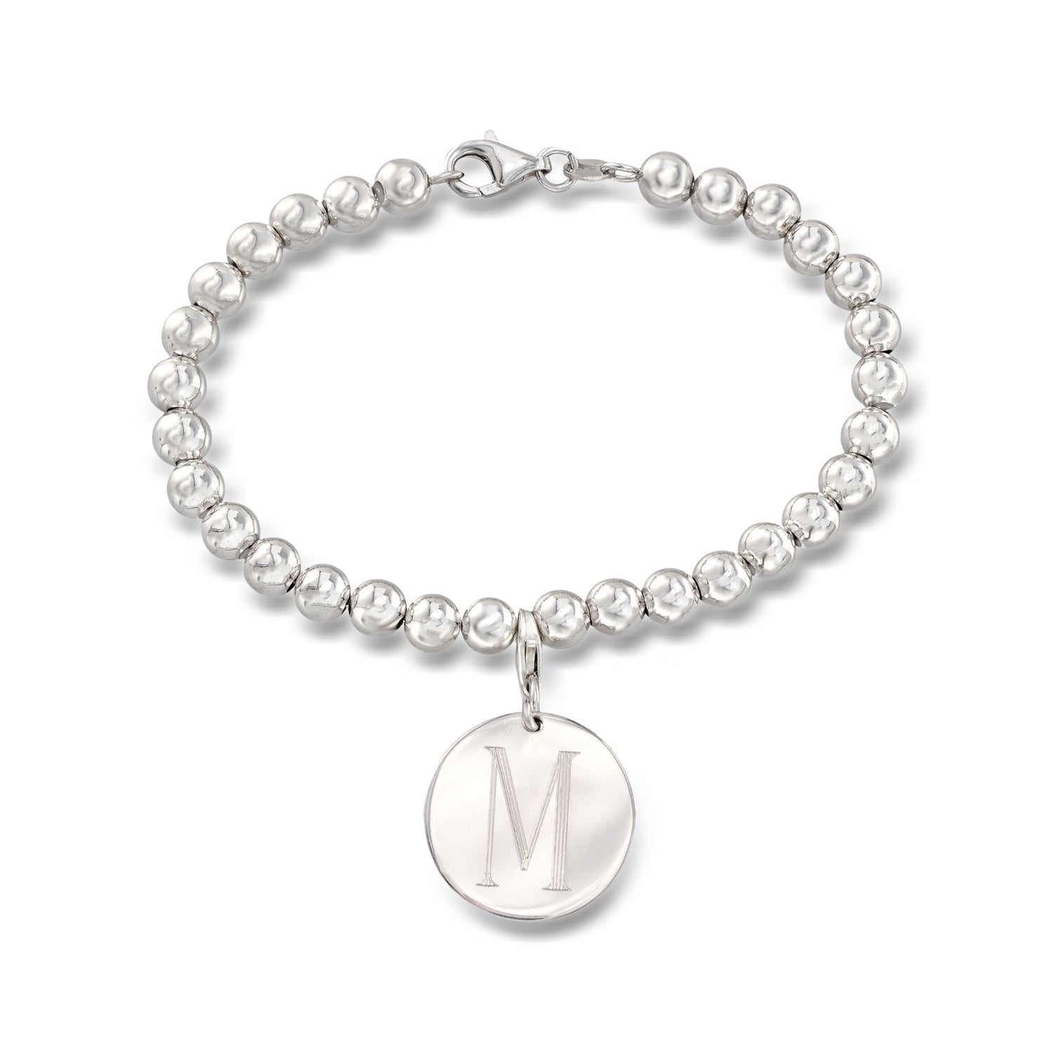 Italian 6mm Sterling Silver Bead Bracelet with Personalized Disc Charm