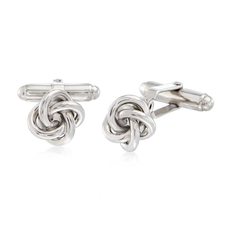 Sterling silver knot cuff links with polished interwoven design