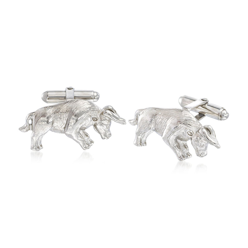 Sterling silver bull and bear cuff links, hinged bar backs, detailed animal faces