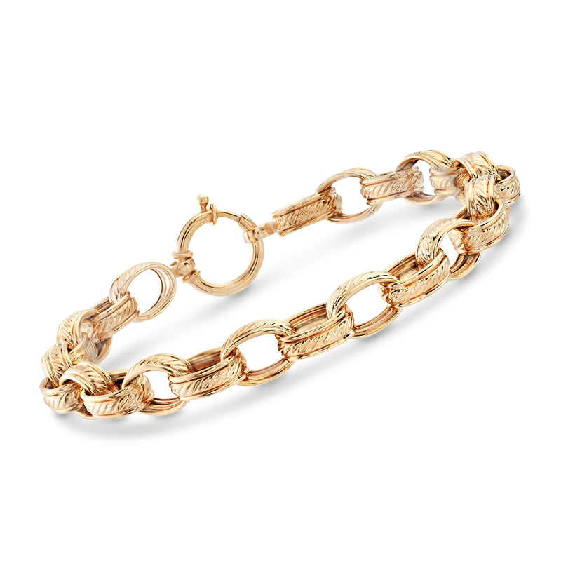 Oval-link gold over silver bracelet with interlocking chain links