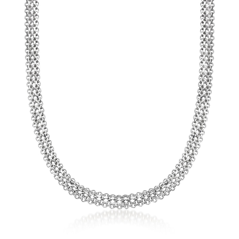 Sterling silver mesh multi-link collar necklace with layered chain links