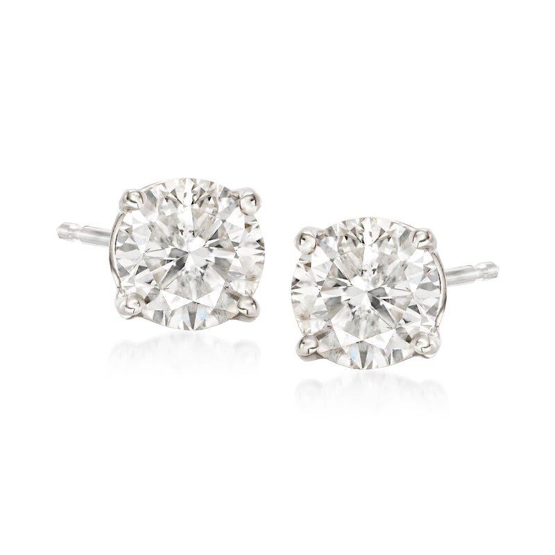 18kt white gold diamond stud earrings with oval-cut stones, 1.50 ct t.w.