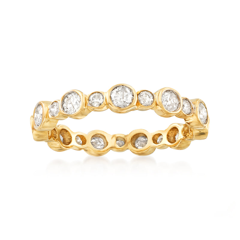 14k yellow gold diamond eternity band with round bezel-set stones all around