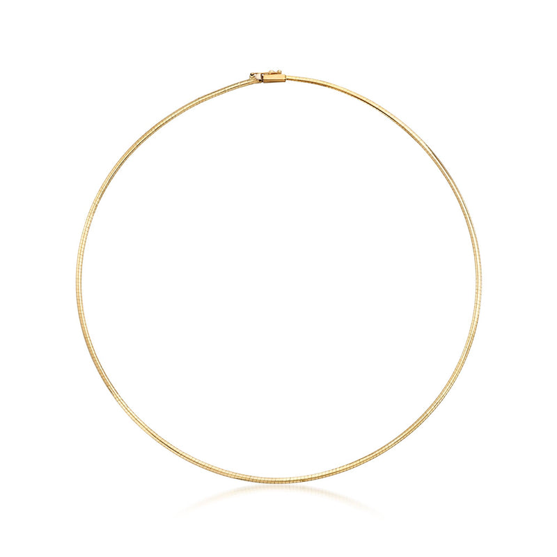 18kt yellow gold omega necklace with slender link chain, round profile