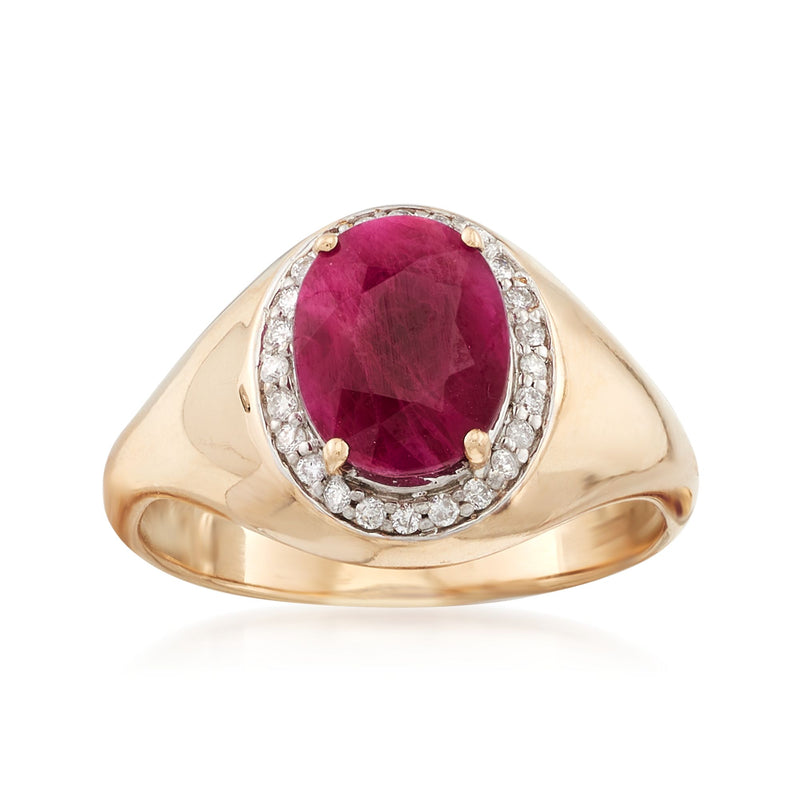 14k yellow gold oval ruby and diamond halo ring