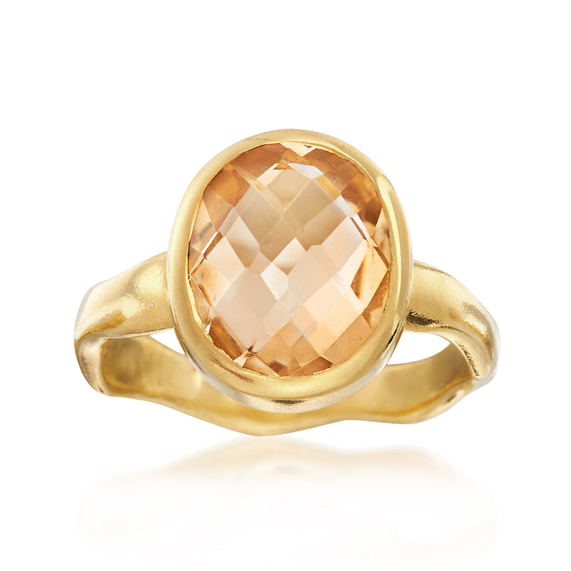 Oval citrine gemstone ring in 18kt yellow gold over sterling silver, rounded band