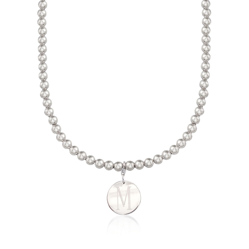 6mm sterling silver bead necklace with round monogram disc charm