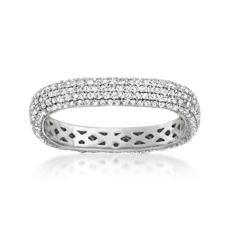 Sterling silver diamond eternity band with square pave stones and lattice inside