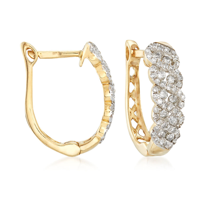 Diamond hoop earrings in 14kt yellow gold with pavé diamond front