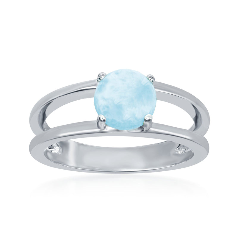 Sterling silver open-space ring with oval Larimar stone and small prongs