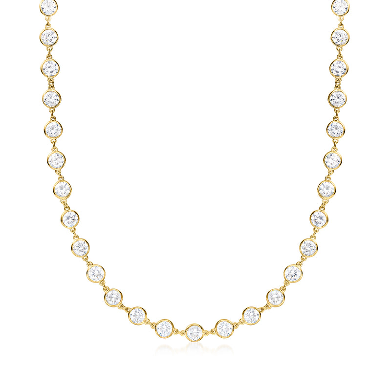 18kt gold over sterling CZ station necklace with round bezel-set stones