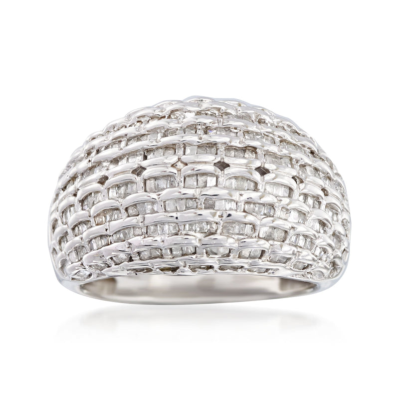 Diamond basketweave dome ring with wide domed pavé-style band