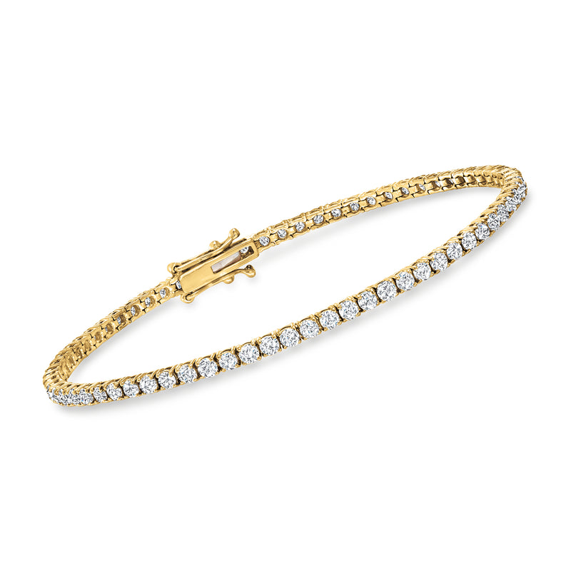 14kt yellow gold diamond tennis bracelet with round stones and box clasp
