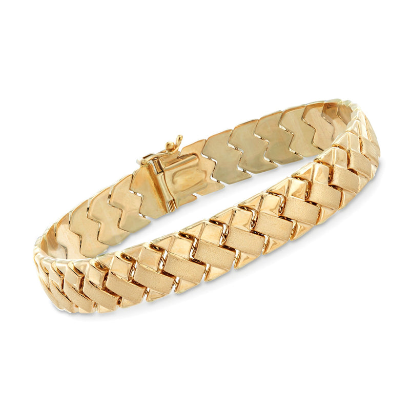 14kt yellow gold woven bracelet with brushed and polished links