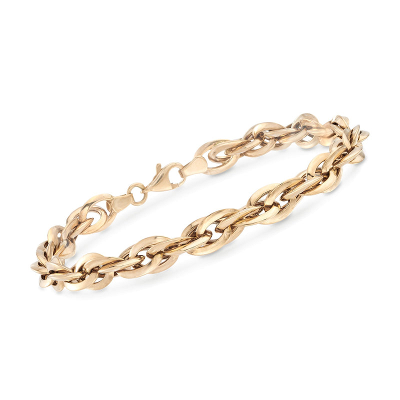 14kt yellow gold multi-oval link bracelet with alternating oval and twist links