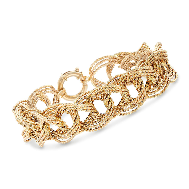 14kt yellow gold interlocking multi-link bracelet with openwork woven links