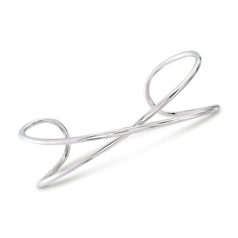 Sterling silver crisscross cuff bracelet with smooth open-ended bands