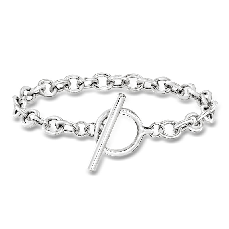 Sterling silver cable-link toggle bracelet with oval O clasp