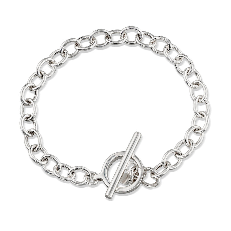 Sterling silver cable-link bracelet with open oval toggle clasp