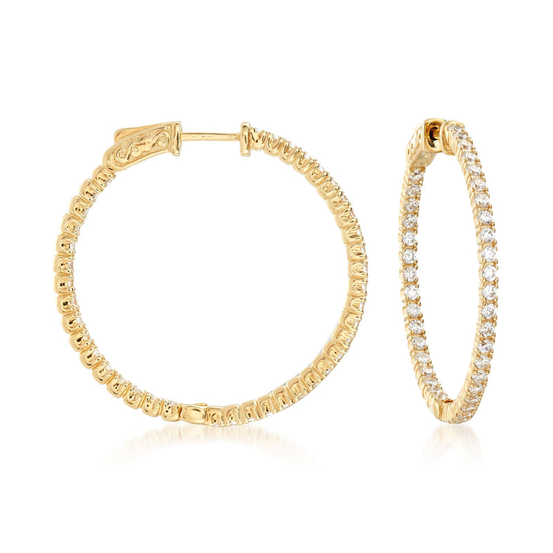 18kt gold over sterling inside-out CZ hoop earrings with textured double-row sparkle