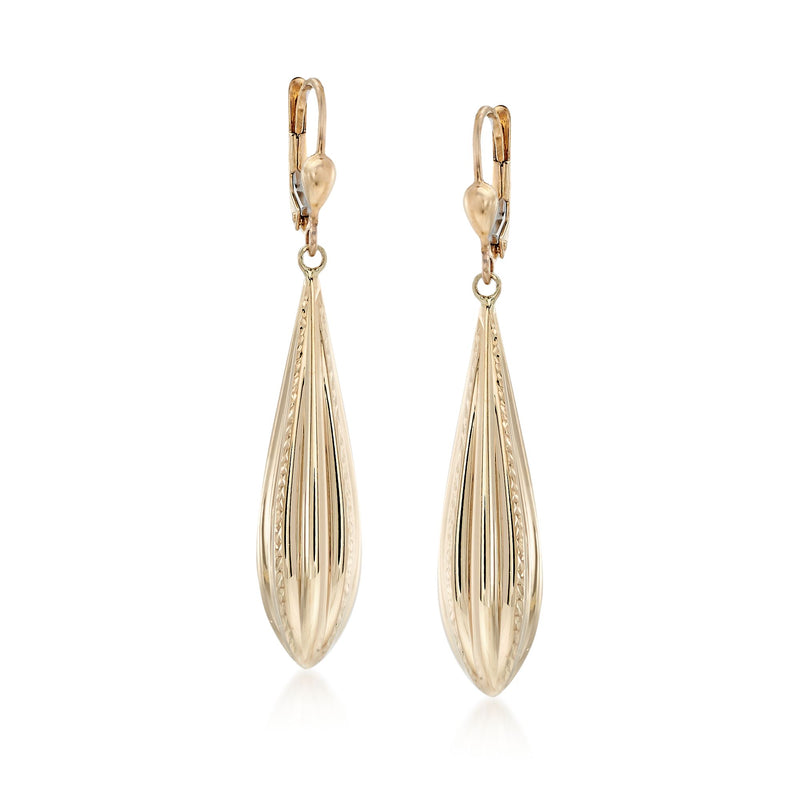 14kt yellow gold teardrop drop earrings with leverback closures
