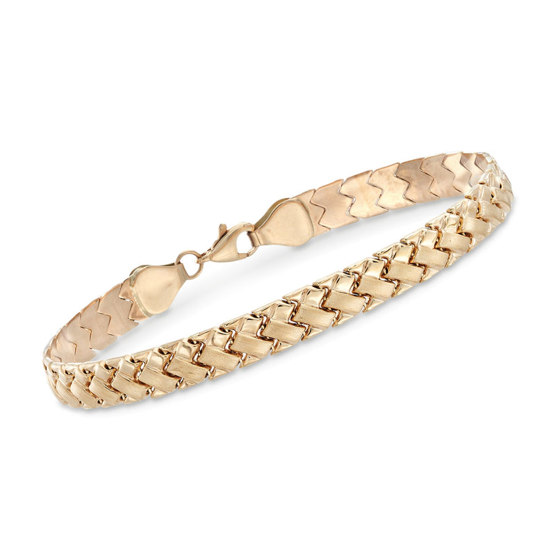 14kt yellow gold braided link bracelet with brushed and polished finish