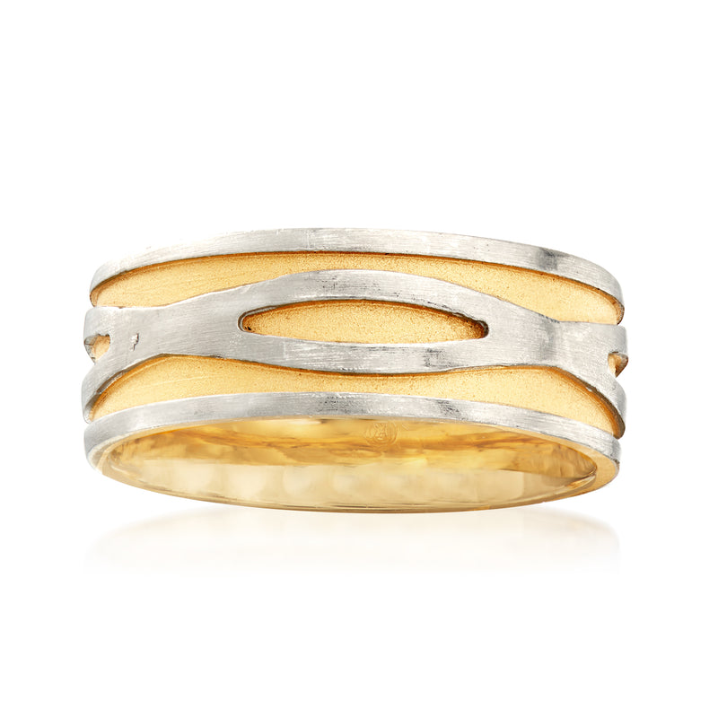 Men's 18kt yellow gold and platinum wedding band with oval cutouts, two-tone finish