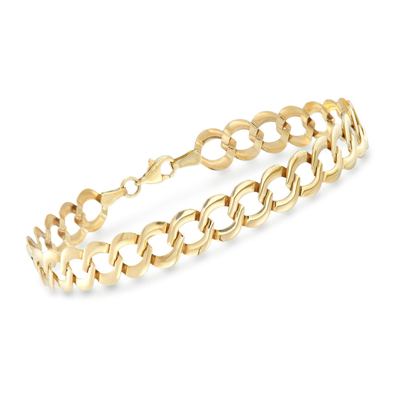 14kt yellow gold curb-link bracelet with alternating oval and small chain links