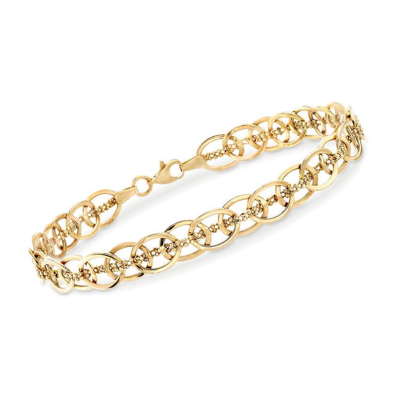 14kt yellow gold oval-link and bead-chain bracelet with polished oval links