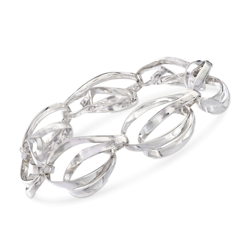 Sterling silver link bracelet with interlocking oval links and toggle clasp