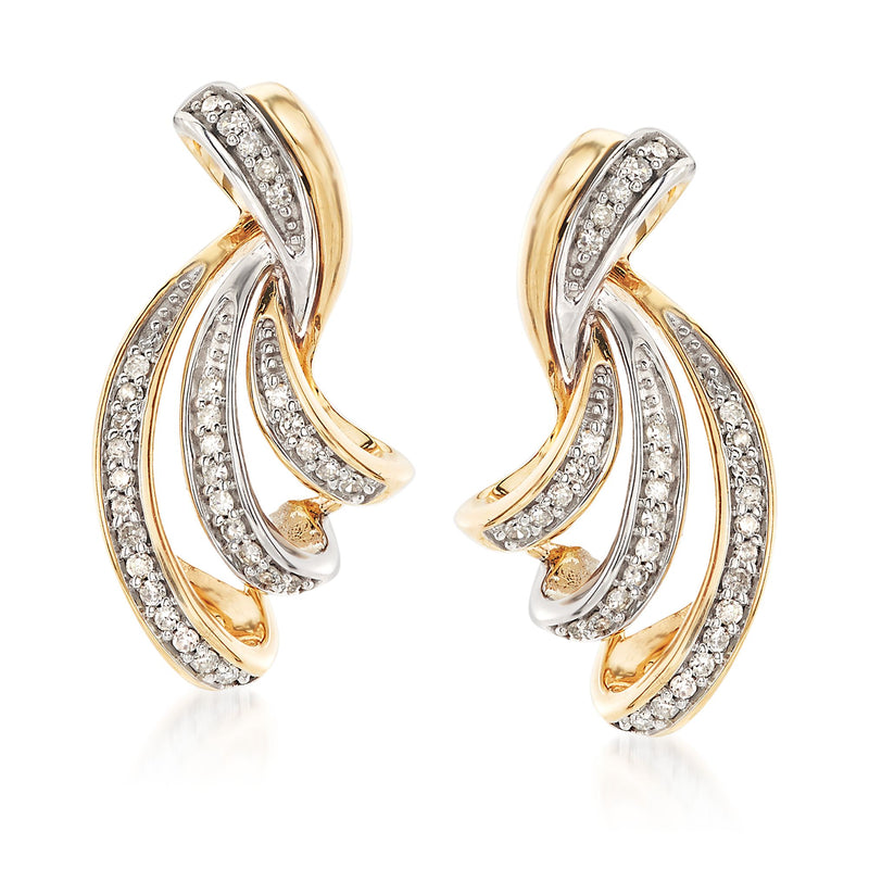 Twisted ribbon diamond drop earrings in 14kt two-tone gold