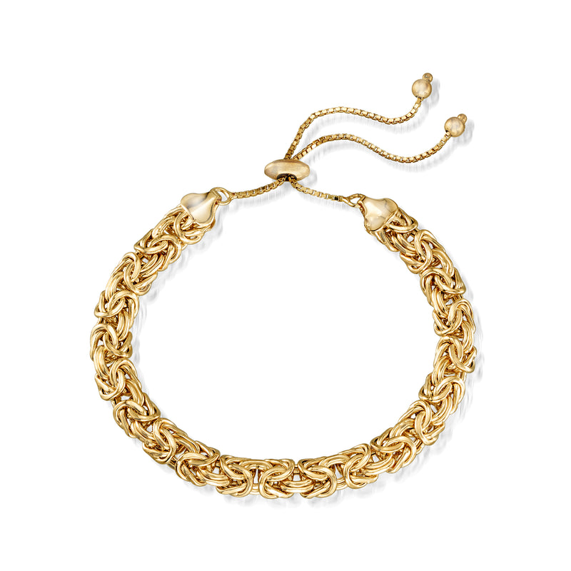 Gold-tone Byzantine bolo bracelet with twisted links and adjustable chain ends