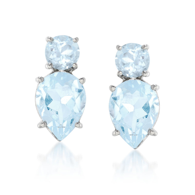 Sterling silver blue topaz stud earrings with round and pear-cut stones