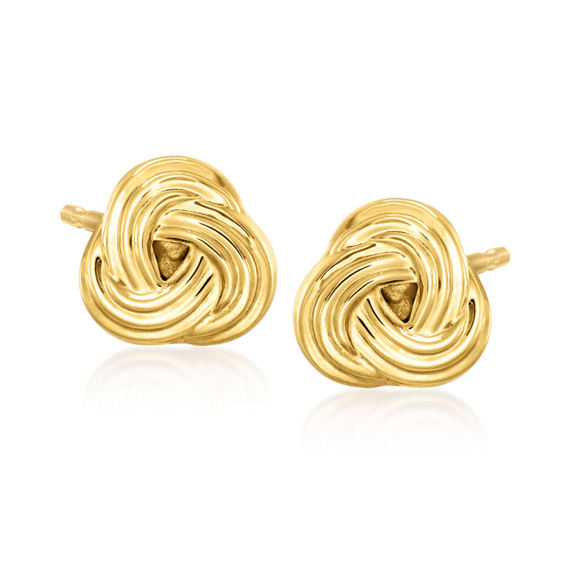 14kt yellow gold love knot stud earrings with swirling round design