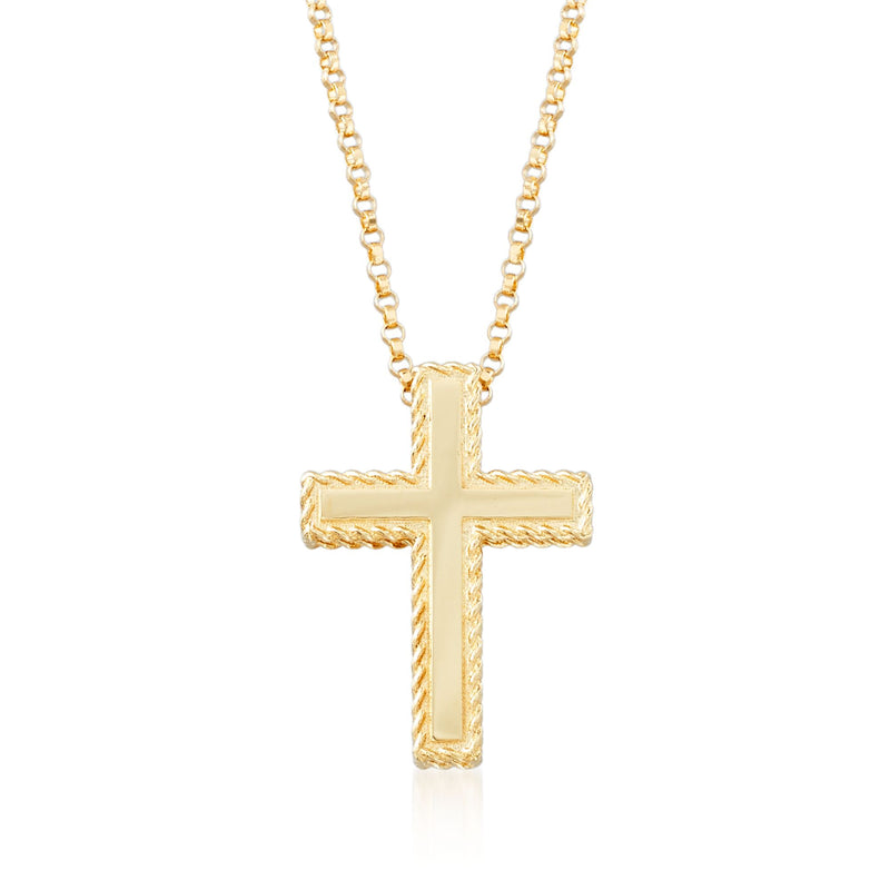 18kt yellow gold cross pendant necklace, ornate cross charm