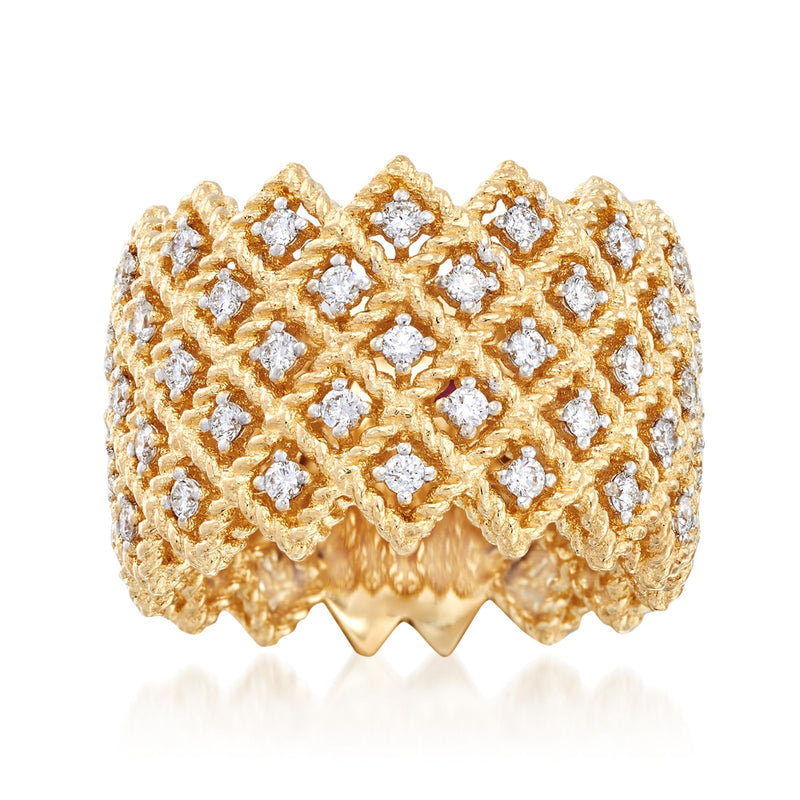 18kt yellow gold five-row diamond ring with Barocco lattice setting