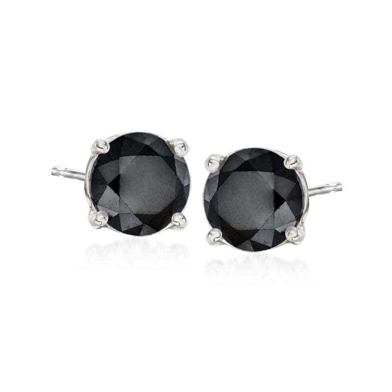 14kt white gold black diamond stud earrings, round bezel-set stones