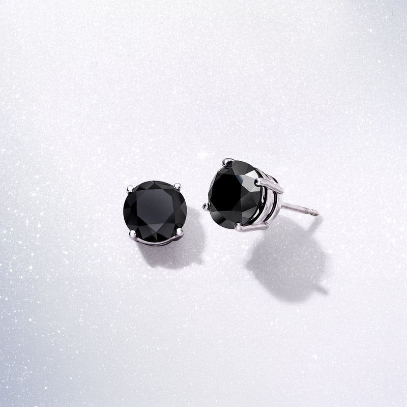 Round black diamond stud earrings in 14kt white gold with post backs
