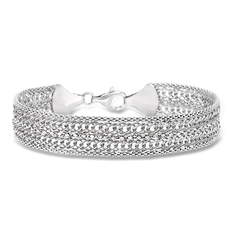 Sterling silver popcorn and curb-link bracelet with hinged clasp