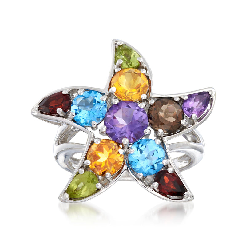 Starfish multi-stone ring in sterling silver with colorful gemstones