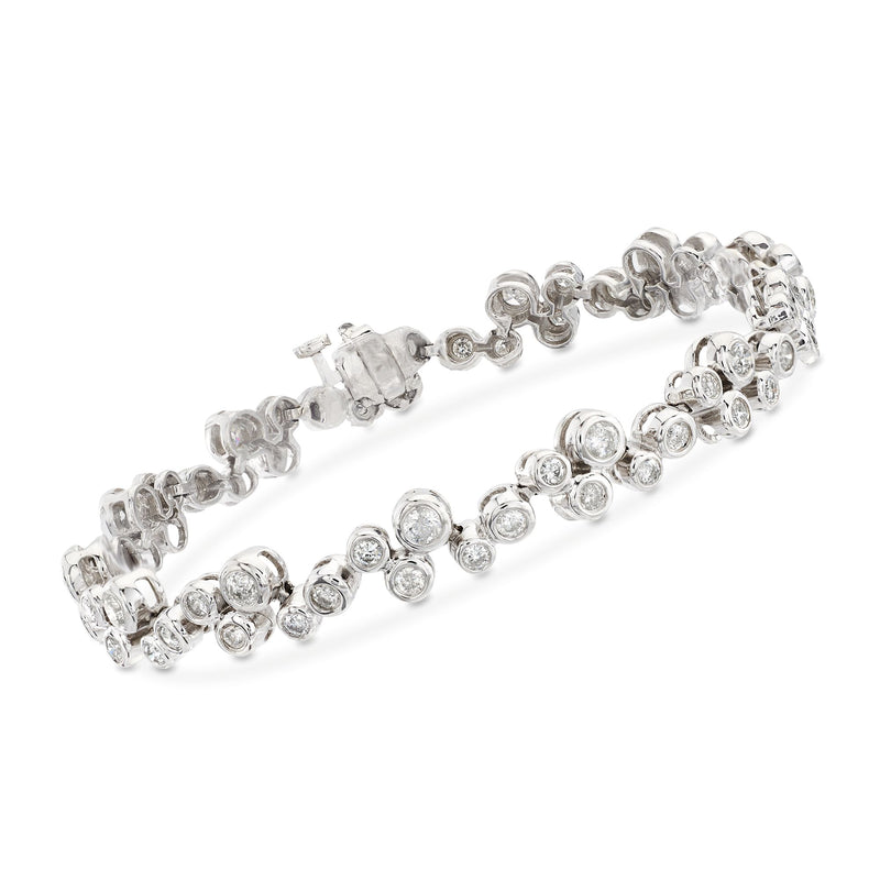 Bezel-set diamond bracelet in 14kt white gold with round linked stones