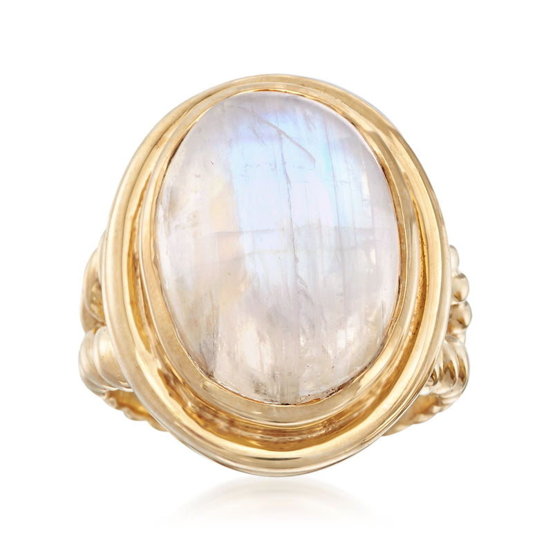 Gold over sterling roped ring with oval moonstone cabochon