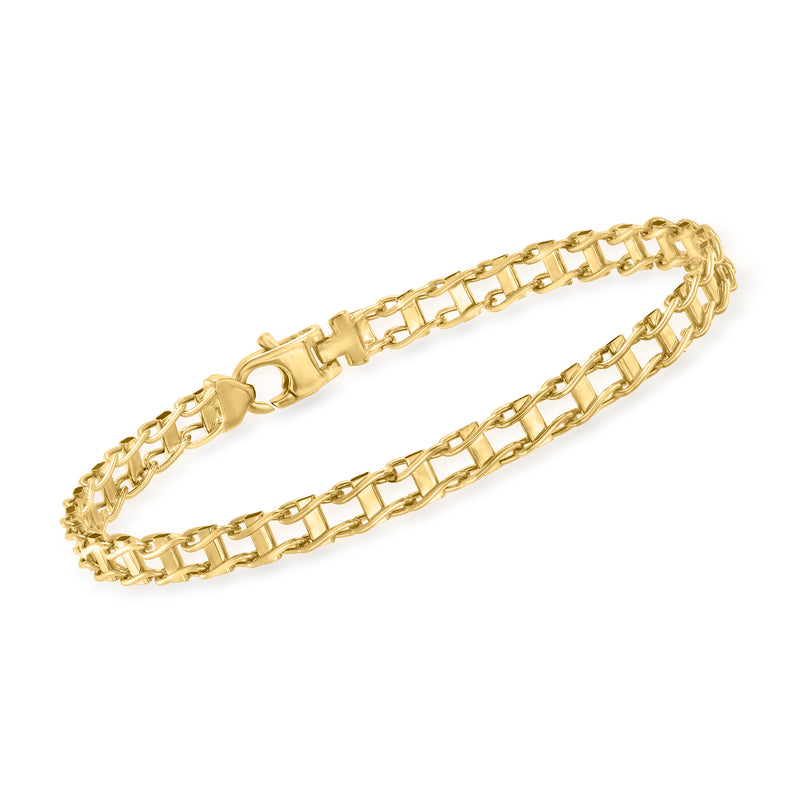 Men's 14kt yellow gold railroad-link bracelet, polished chain links