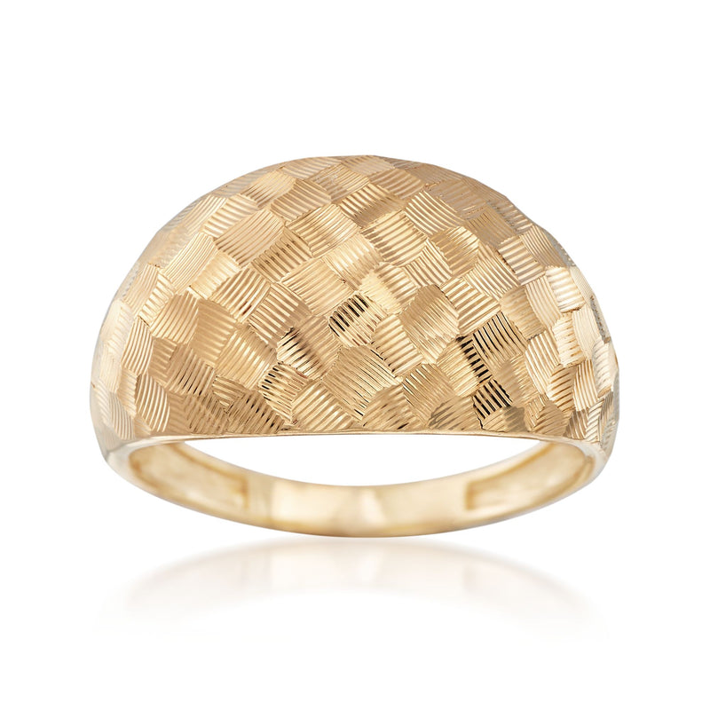 18kt yellow gold dome ring with diamond-cut basketweave texture