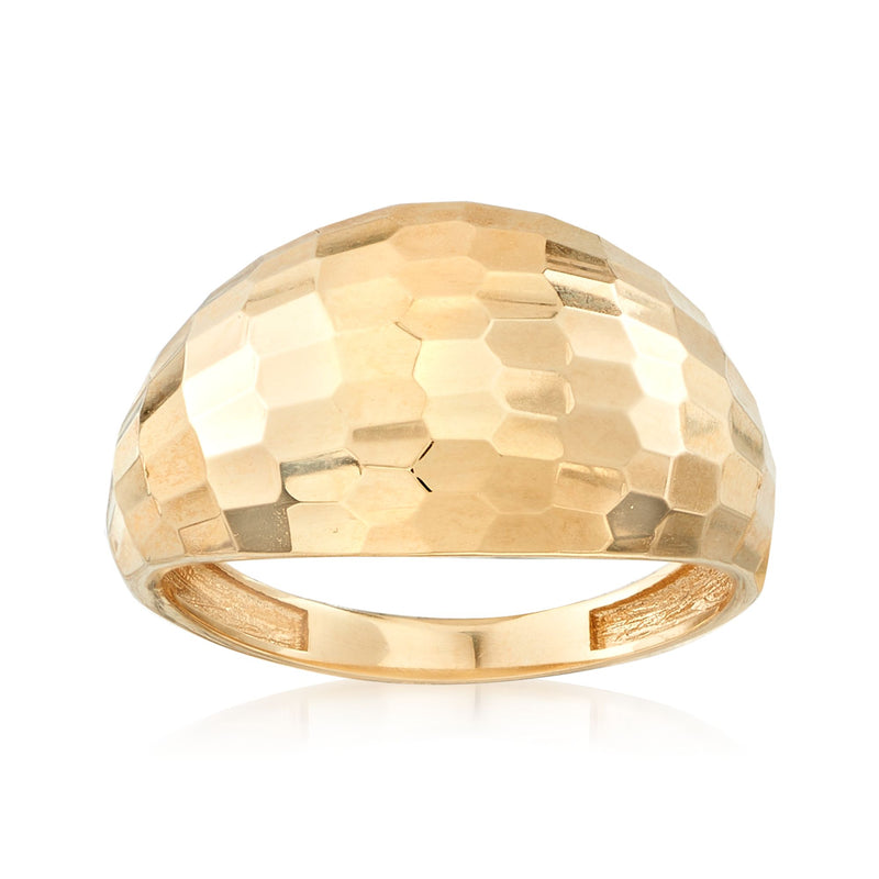 18kt yellow gold dome ring with diamond-cut faceted top