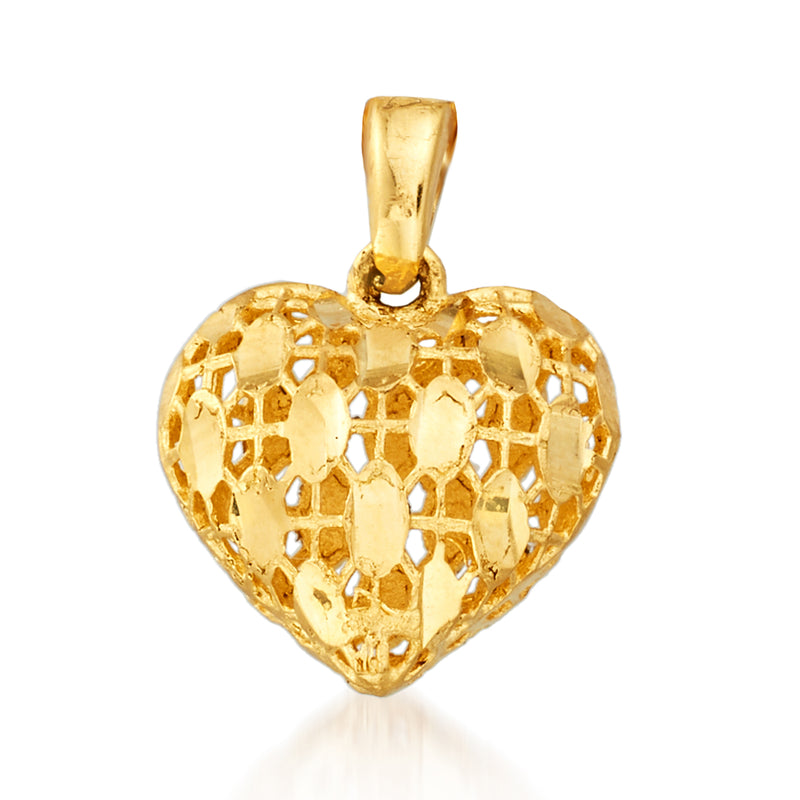 14kt yellow gold small puffed heart pendant with top bail loop