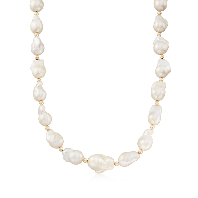 Cultured baroque pearl necklace with 14kt yellow gold bead accents