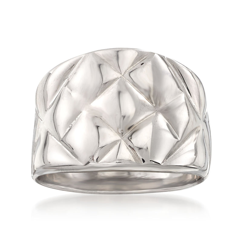 Sterling silver quilted-top ring with faceted diamond-like texture, polished band