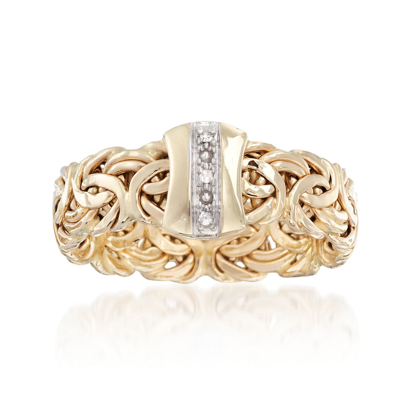14kt yellow gold Byzantine-style ring with vertical diamond accent bar