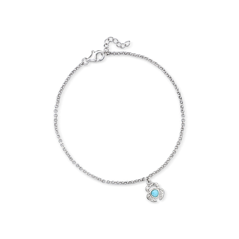 Sterling silver crab charm anklet with blue oval larimar stone and link chain